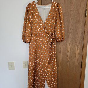 Express x LadyGang Orange Floral Satin Wrap Midi Dress, Large